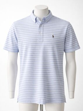 Polo by Ralph Lauren Light Blue & White Striped Cotton Polo Shirt XL